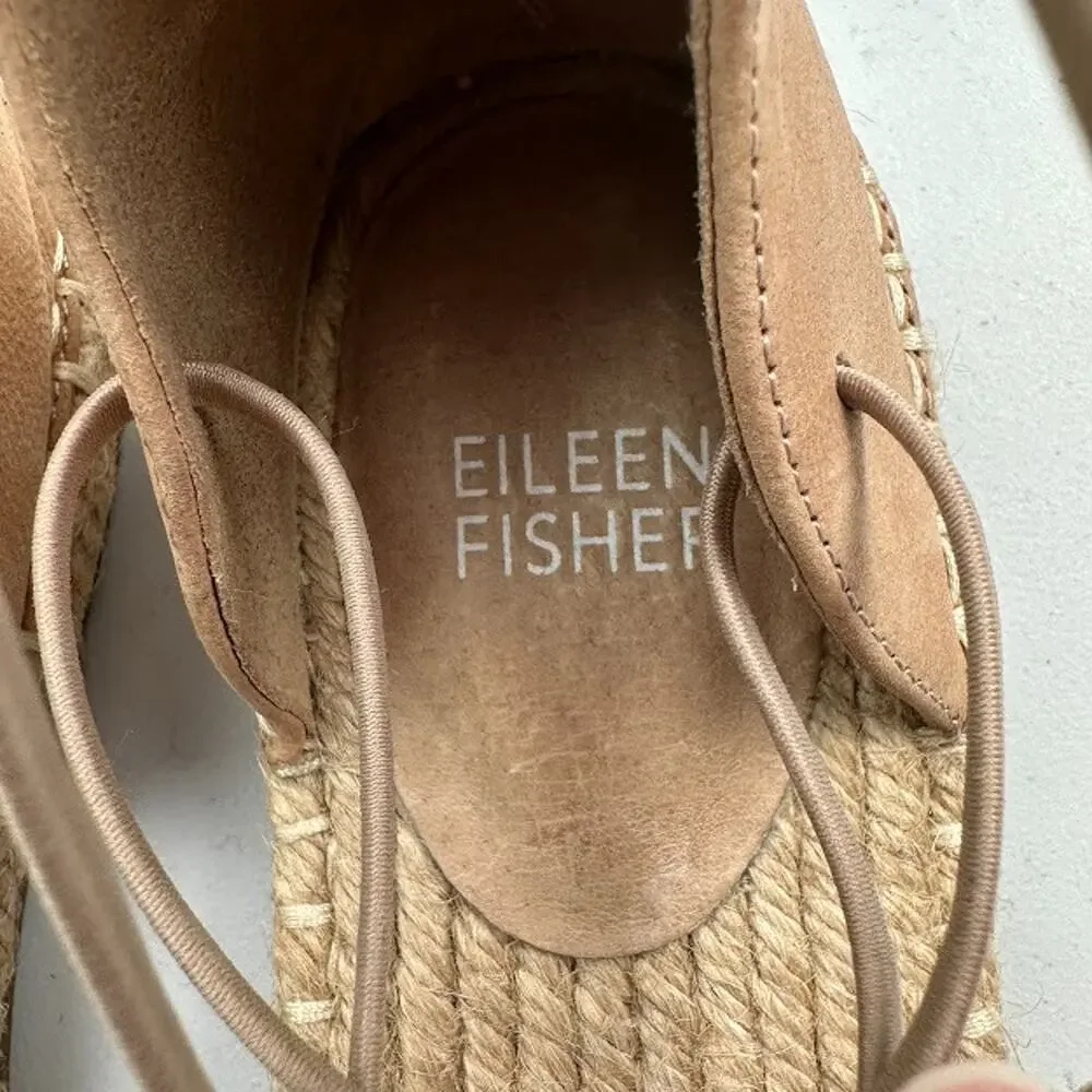 Eileen Fisher Sandals Womens 6.5 Tan Lace Espadrille Resort Quiet Luxury Boho - Picture 12 of 13